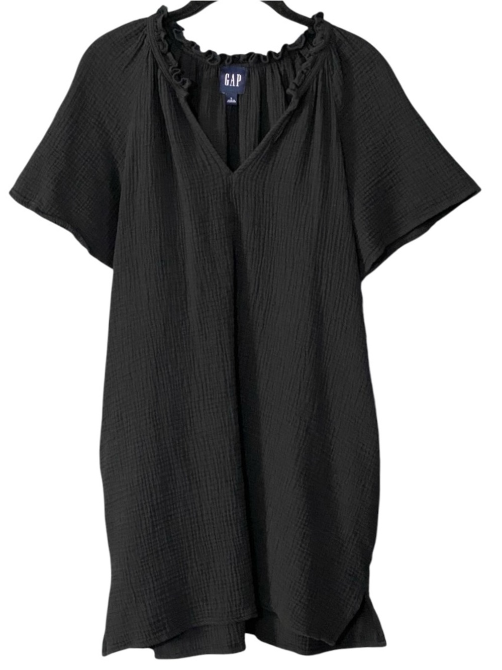 GAP Black Gauze Dress L 100% Cotton Beachy Boho Resort Coastal Relaxed Pockets - Picture 5 of 9